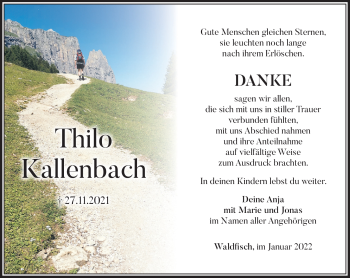 Traueranzeige von Thilo Kallenbach von Südthüringer Presse