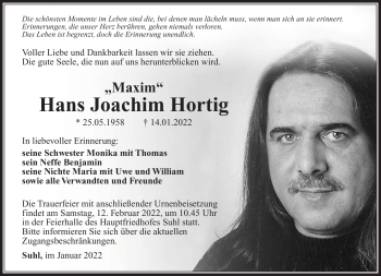Traueranzeige von Hans Joachim Hortig von Südthüringer Presse