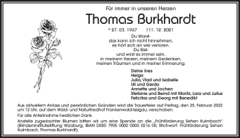 Traueranzeige von Burkhardt Thomas von Frankenpost
