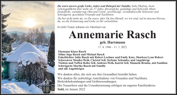 Traueranzeige von Annemarie Rasch von Südthüringer Presse