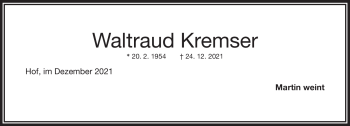 Traueranzeige von Waltraud Kremser von Frankenpost