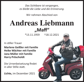 Traueranzeige von Andreas Liebmann von Südthüringer Presse
