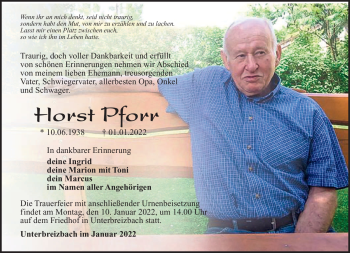 Traueranzeige von Horst Pforr von Südthüringer Presse