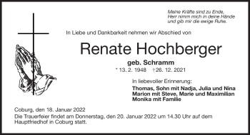 Traueranzeige von Renate Hochberger von Neue Presse Coburg