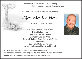 Traueranzeige von Gerold Winter von Südthüringer Presse