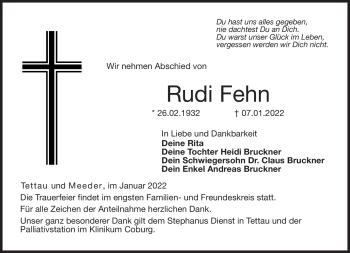 Traueranzeige von Rudi Fehn von Neue Presse Coburg