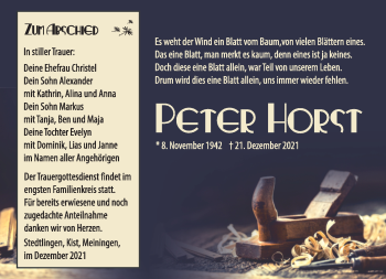 Traueranzeige von Peter Horst von Südthüringer Presse