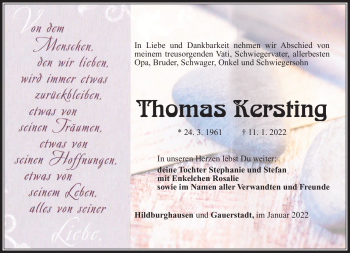 Traueranzeige von Thomas Kersting von Südthüringer Presse