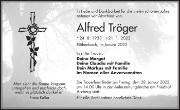 Traueranzeige von Alfred Tröger von Frankenpost