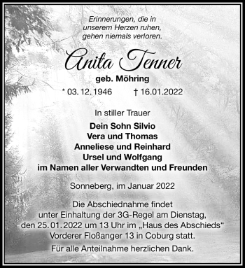Traueranzeige von Anita Tenner von Neue Presse Coburg