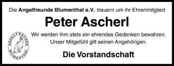 Traueranzeige von Peter Ascherl von Frankenpost