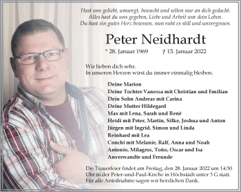 Traueranzeige von Peter Neidhardt von Frankenpost