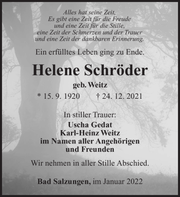 Traueranzeige von Helene Schröder von Südthüringer Presse
