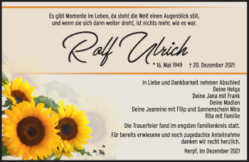 Traueranzeige von Rolf Ulrich von Südthüringer Presse