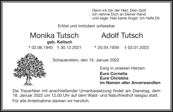 Traueranzeige von MonikaAdolf TutschTutsch von Frankenpost