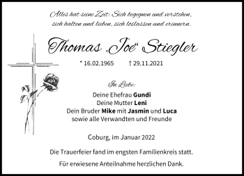 Traueranzeige von Thomas Stiegler von Neue Presse Coburg
