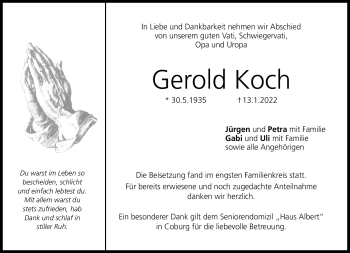 Traueranzeige von Gerold Koch von Neue Presse Coburg