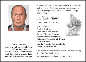 Traueranzeige von Roland Hühn von Südthüringer Presse