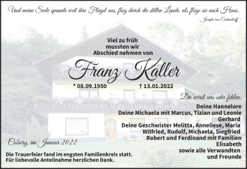 Traueranzeige von Franz Kaller von Neue Presse Coburg