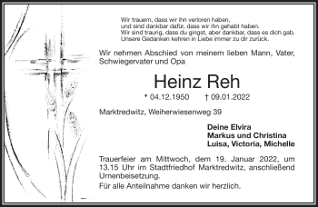 Traueranzeige von Heinz Reh von Frankenpost