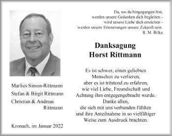 Traueranzeige von Horst Rittmann von Neue Presse Coburg