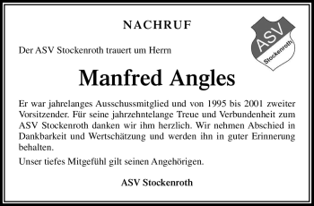 Traueranzeige von Manfred Angles von Frankenpost
