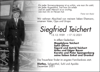 Traueranzeige von Siegfried Teichert von Südthüringer Presse