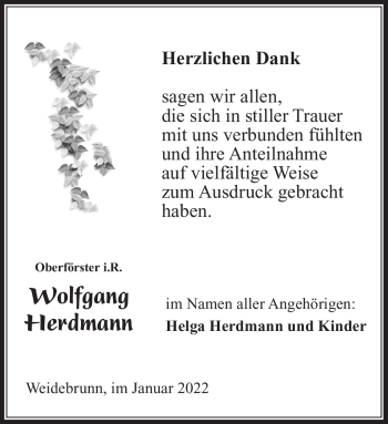 Traueranzeige von Wolfgang Hermann von Südthüringer Presse