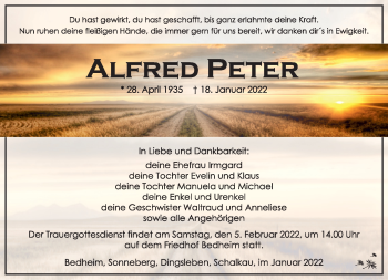 Traueranzeige von Alfred Peter von Südthüringer Presse