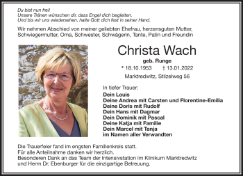 Traueranzeige von Christa Wach von Frankenpost