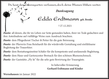 Traueranzeige von Edda Erdtmann von Südthüringer Presse