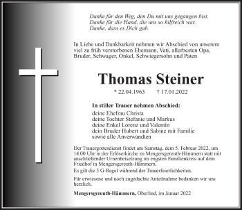 Traueranzeige von Thomas Steiner von Südthüringer Presse