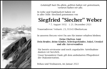 Traueranzeige von Siegfried Weber von Frankenpost
