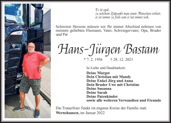 Traueranzeige von Hans-Jürgen Bastam von Südthüringer Presse