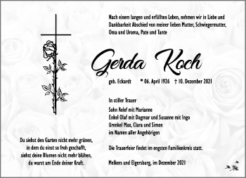 Traueranzeige von Gerda Koch von Südthüringer Presse