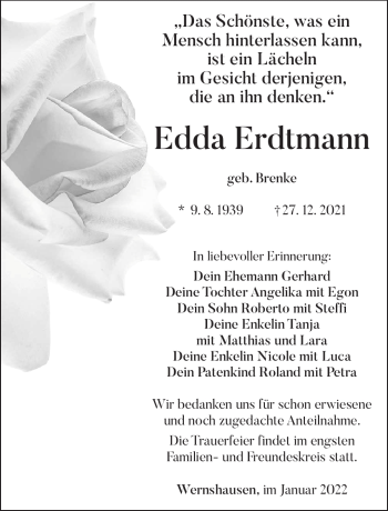 Traueranzeige von Edda Erdtmann von Südthüringer Presse
