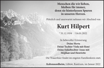 Traueranzeige von Peter Hilpert von Südthüringer Presse