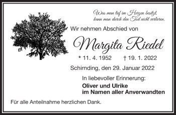 Traueranzeige von Margita Riedel von Frankenpost