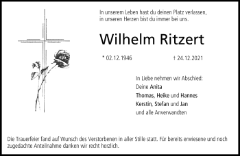 Traueranzeige von Wilhelm Ritzert von Neue Presse Coburg