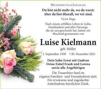 Traueranzeige von Luise Kielmann von Frankenpost