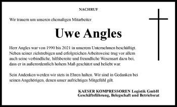 Traueranzeige von Uwe Angles von Neue Presse Coburg