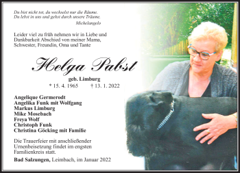 Traueranzeige von Helga Pabst von Südthüringer Presse
