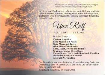 Traueranzeige von Uwe Rolf von Südthüringer Presse