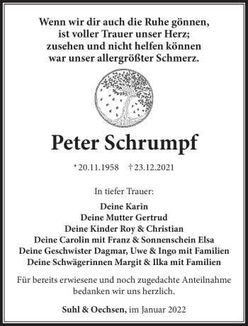 Traueranzeige von Peter Schrumpf von Südthüringer Presse