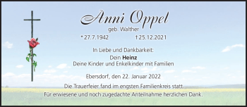 Traueranzeige von Anni Oppel von Neue Presse Coburg