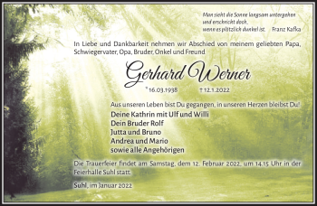 Traueranzeige von Gerhard Werner von Südthüringer Presse