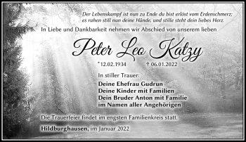 Traueranzeige von Peter Katzy von Südthüringer Presse