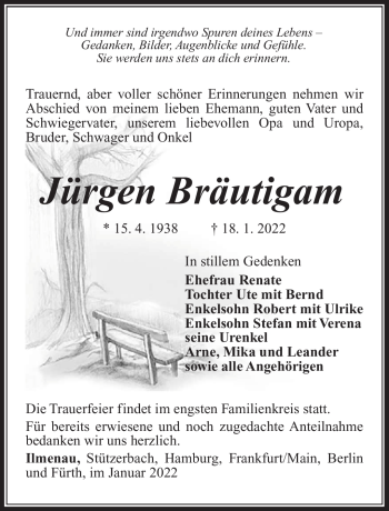 Traueranzeige von Jürgen Bräutigam von Südthüringer Presse