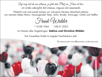 Traueranzeige von Frank Widder von Südthüringer Presse