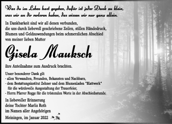 Traueranzeige von Gisela Mauksch von Südthüringer Presse